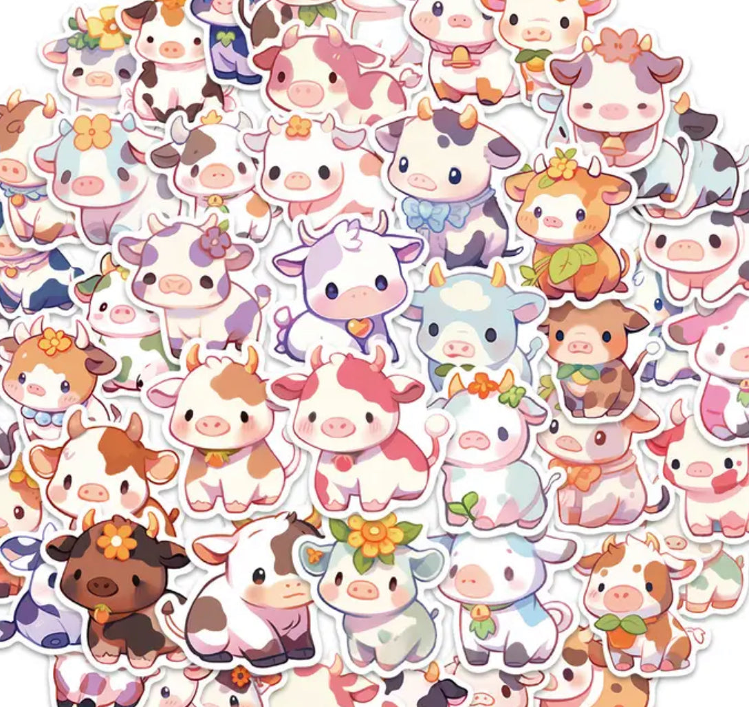 Sticker Pack - Cute Cows - 10 Stickers
