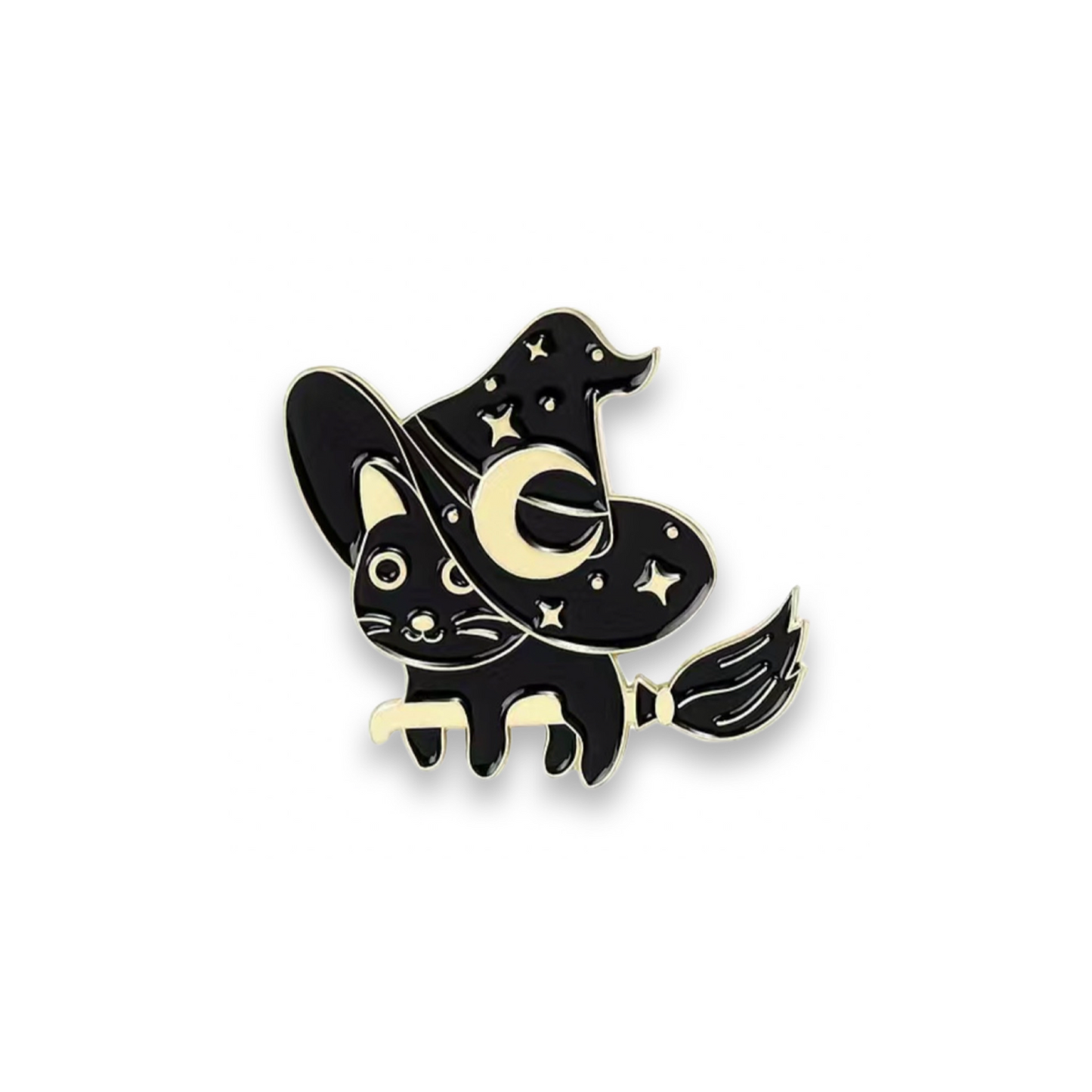 Pin - Black Cat with Witches Hat & Broom - Choking Hazard - Not Suitable for Children