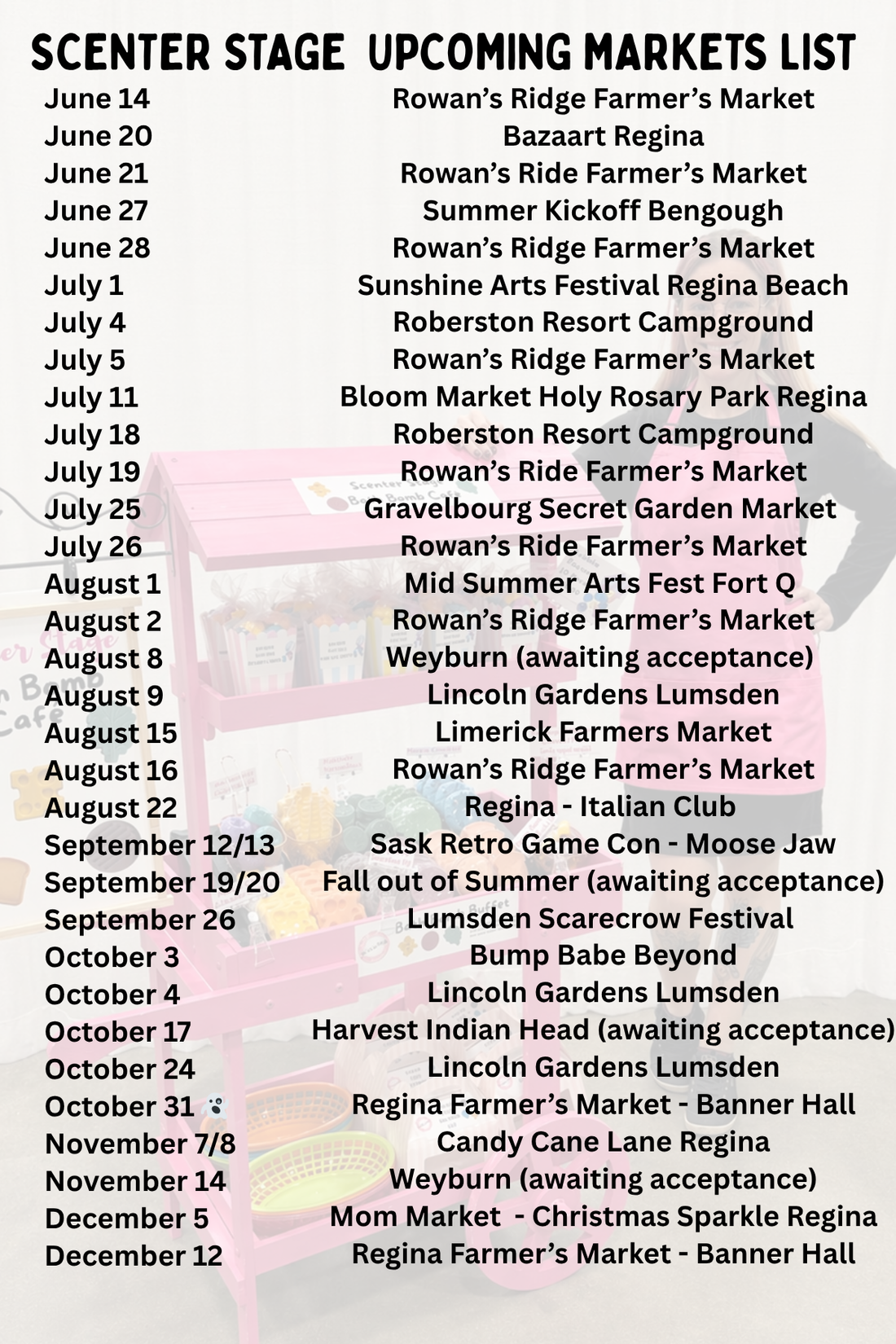 Find me at a Market near you!!!