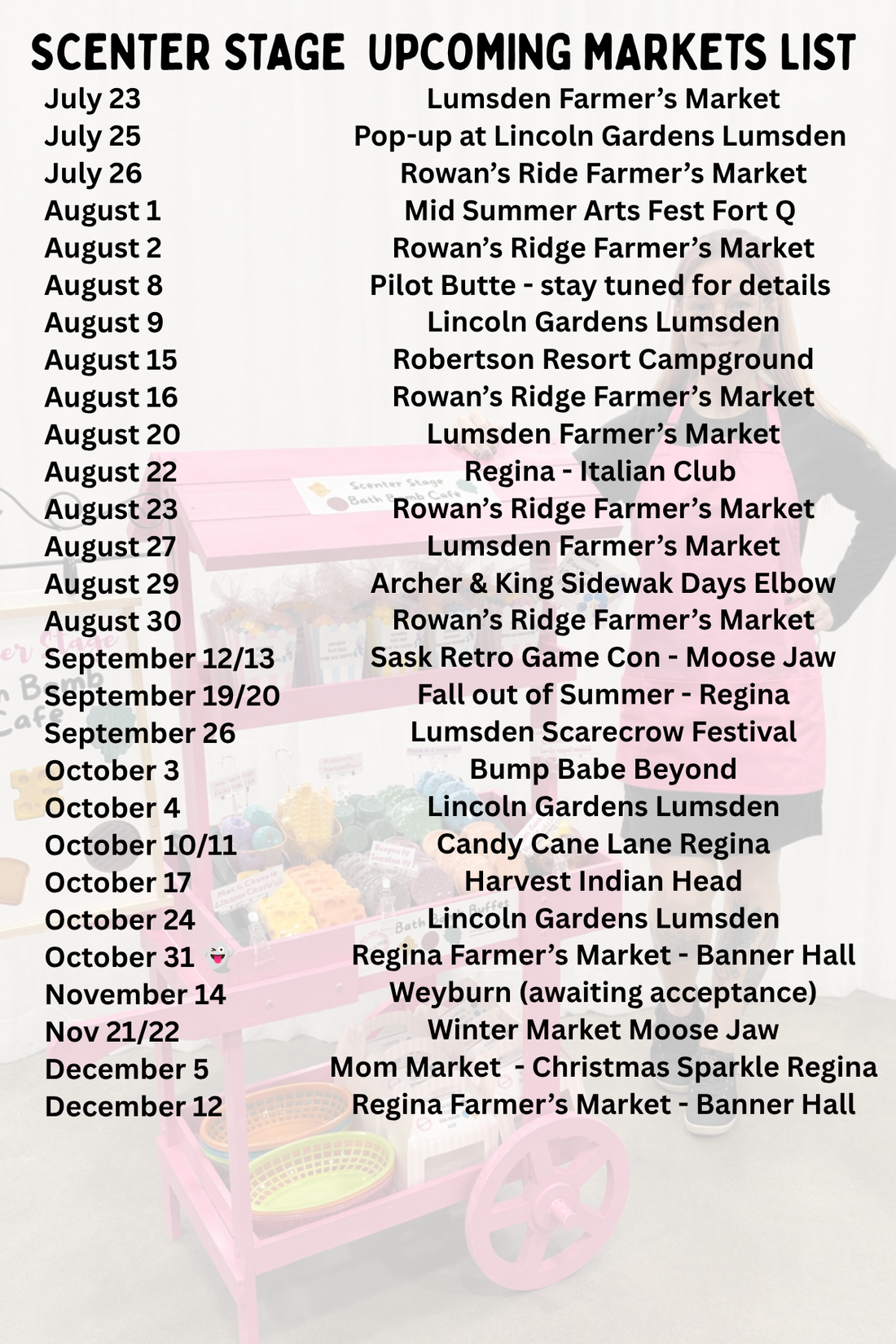 Find me at a Market near you!!!