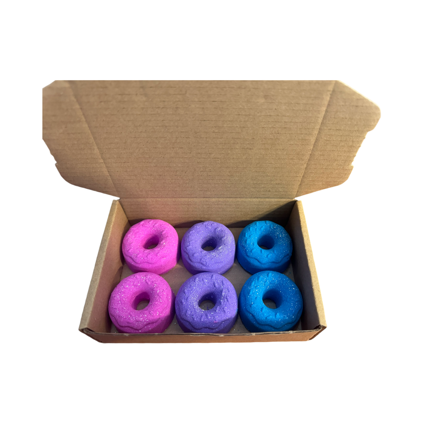 Bath Bombs - 6 Pack Mini Donuts - Strawberry, Grape and Blue Raspberry