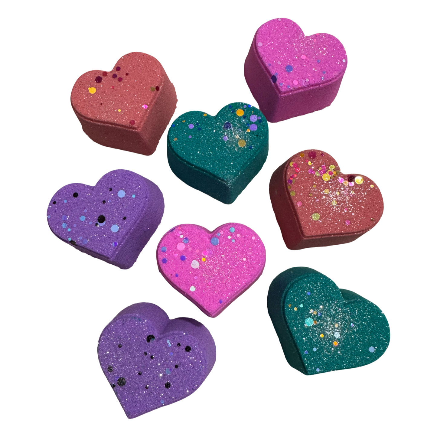 Bath Bombs - Lots of Love -  8 Pack Heart Minis - Assorted Colors and Scents