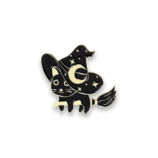 Pin - Black Cat with Witches Hat & Broom - Choking Hazard - Not Suitable for Children