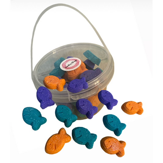 Bath Bombs - Bucket of Micro Fish (32 pack) - Assorted Colors and Scents
