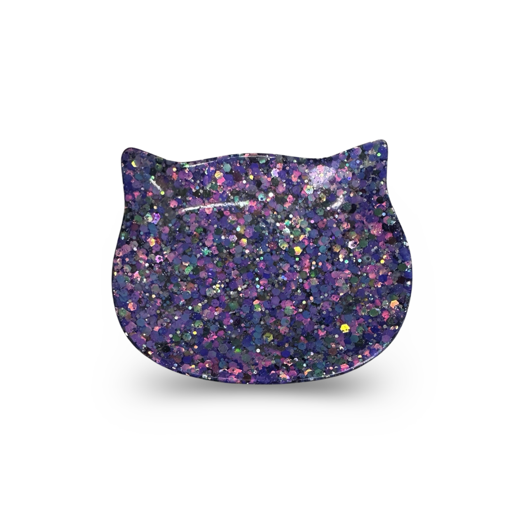 Trinket Resin Dish - Cat Shaped - Purple Glitter